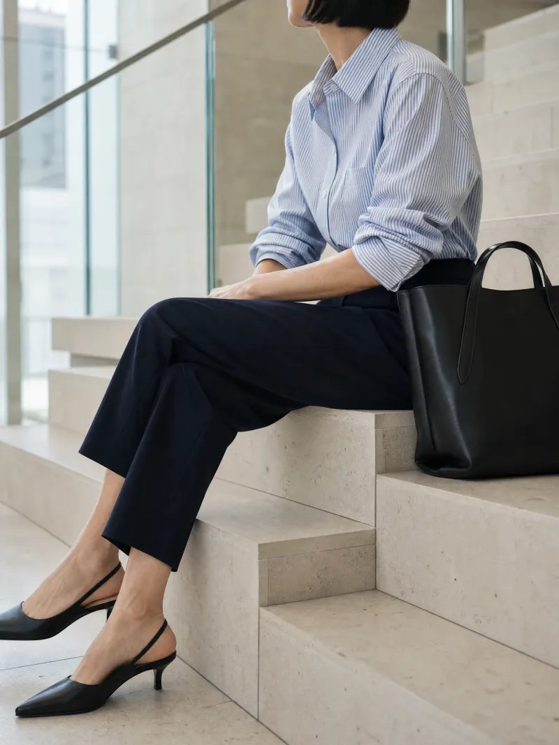 Wednesday outfit on limestone stairs
