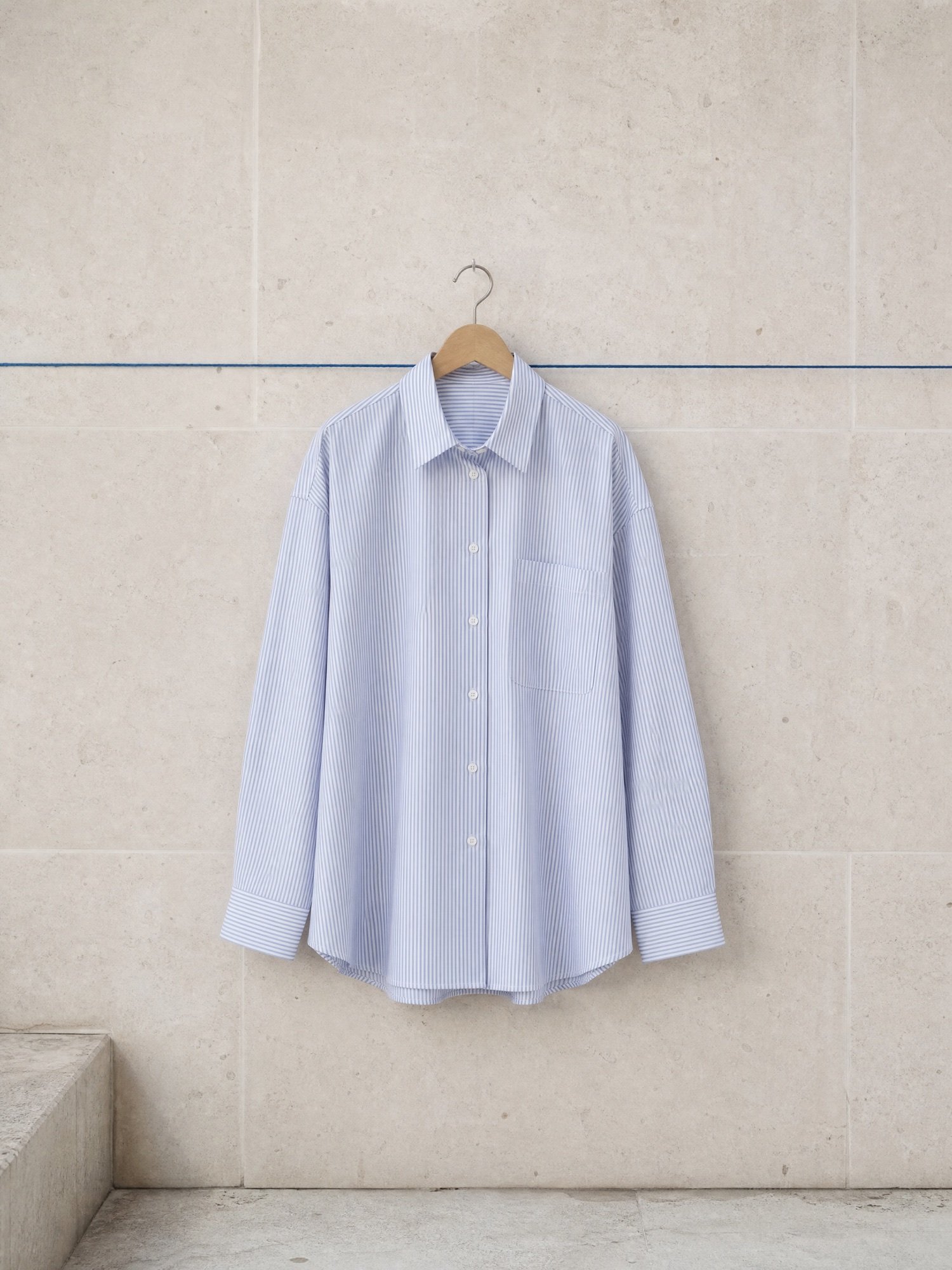 The Relaxed Poplin Shirt in Pale Blue Stripe, product photo