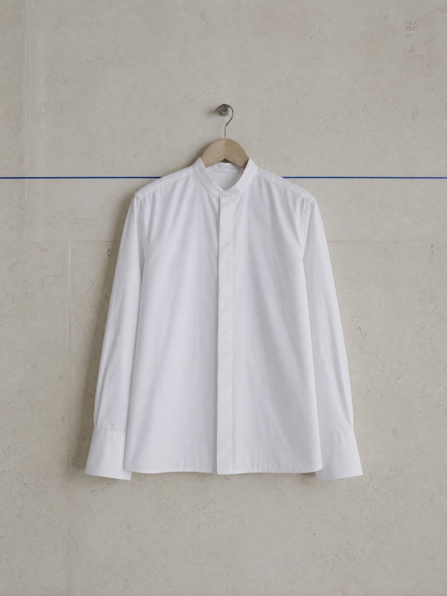 Band-Collar Poplin Shirt in White, product photo