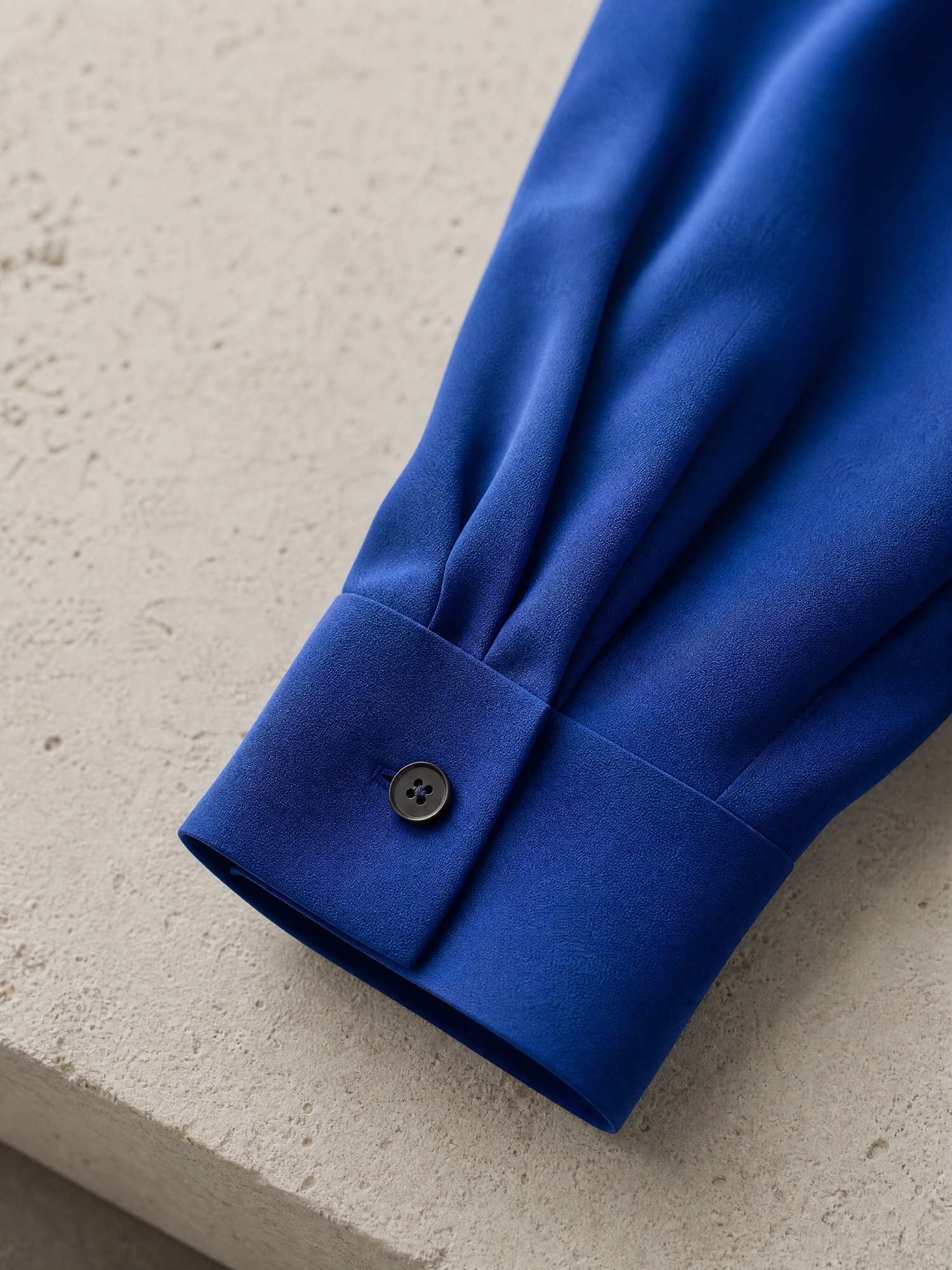 Pleat-Back Crepe Shirt in Cobalt, close-up detail