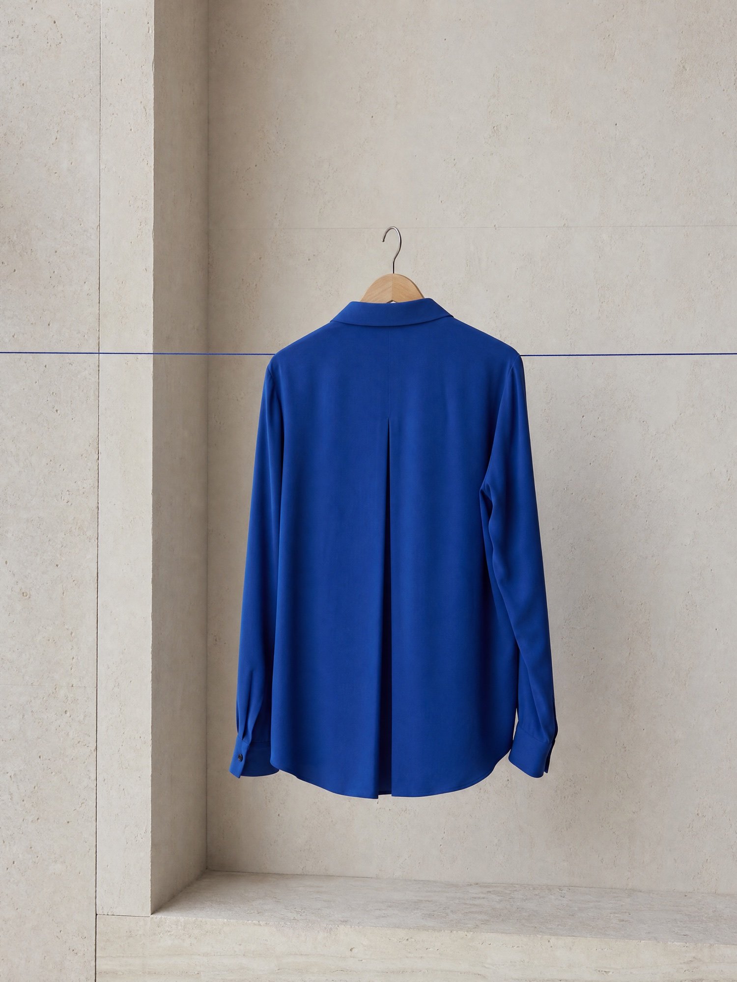 Pleat-Back Crepe Shirt in Cobalt, product photo