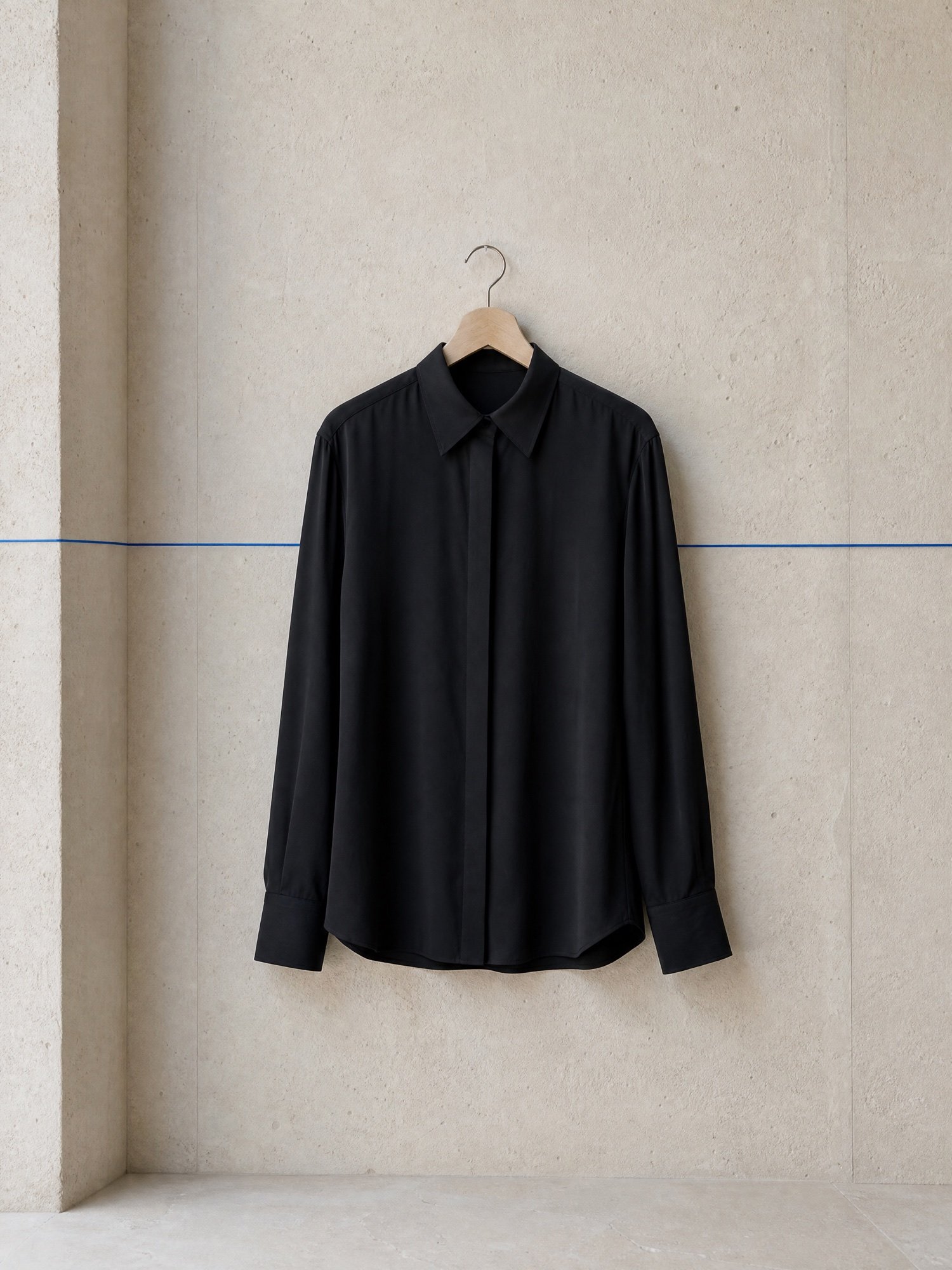 Concealed-Placket Crepe Shirt in Black, product photo
