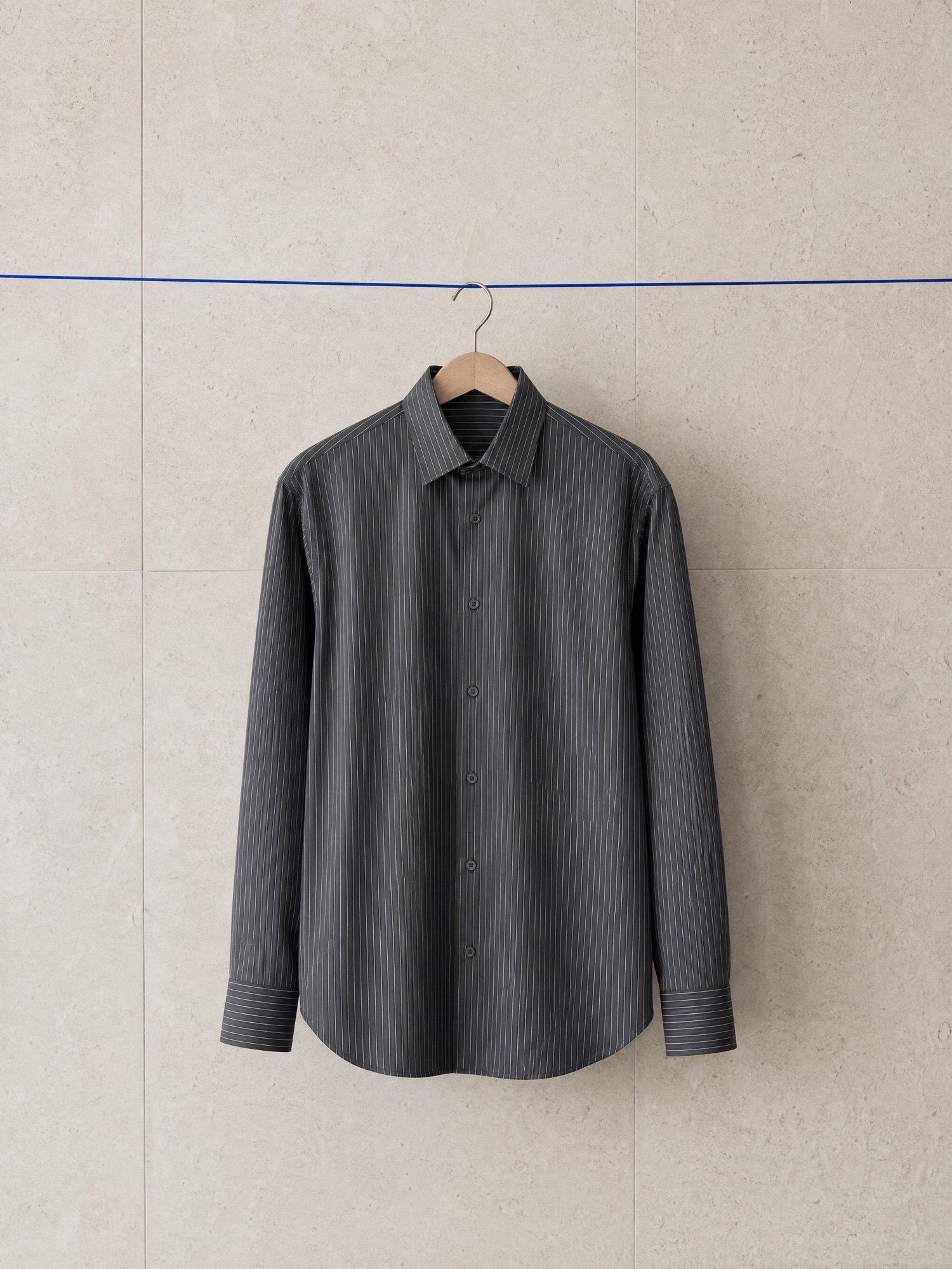 Deep-Cuff Poplin Shirt in Charcoal Pinstripe, product photo