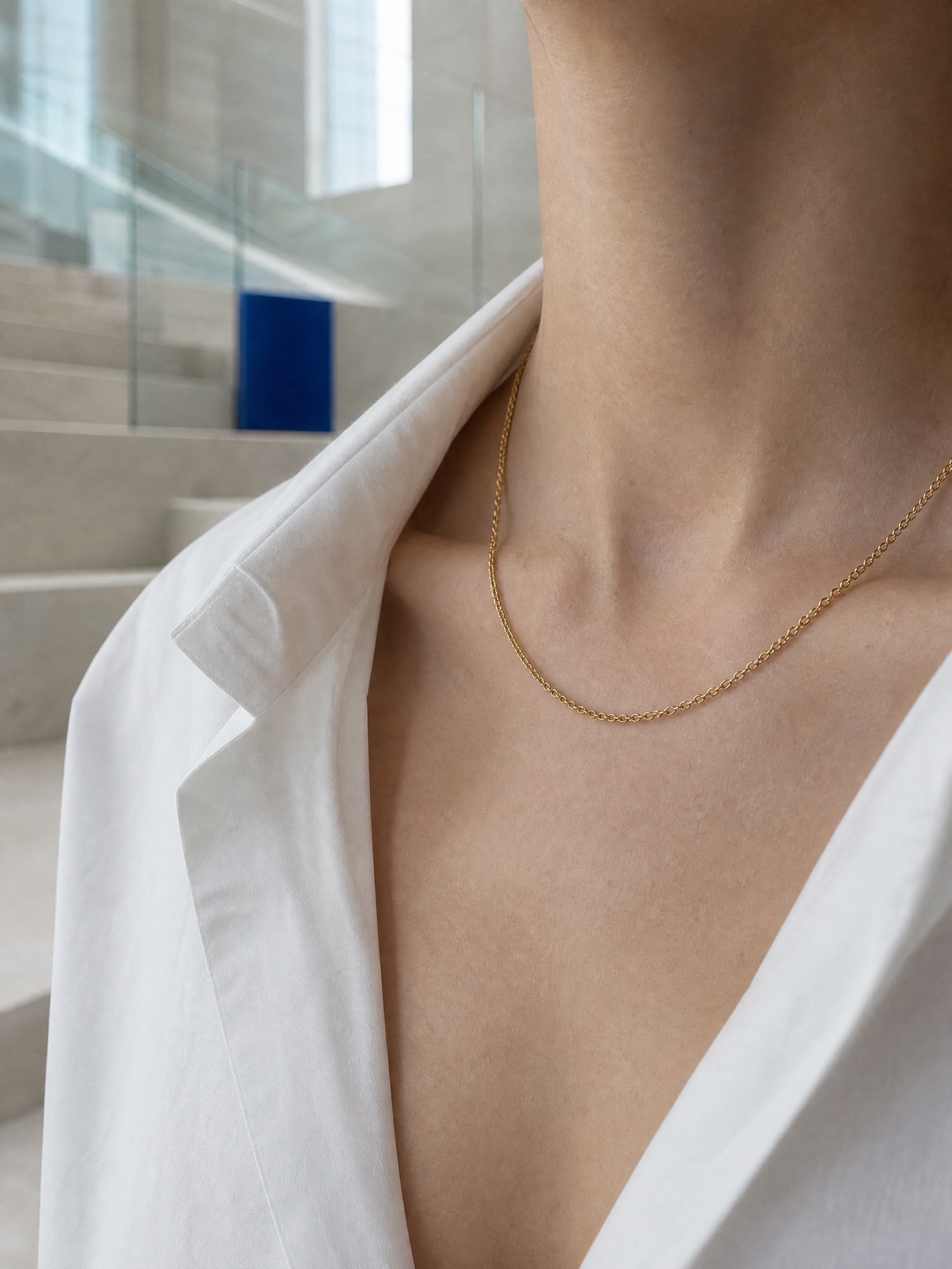 Fine Cable Chain Necklace, Gold-Tone, worn