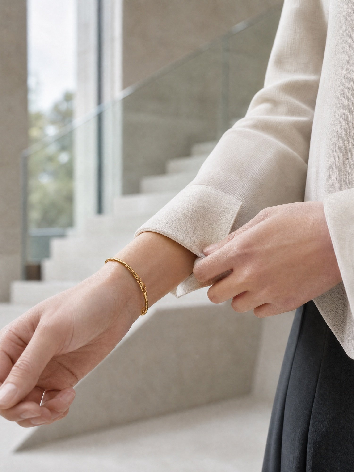 Fine Snake Chain Bracelet, Gold-Tone, worn