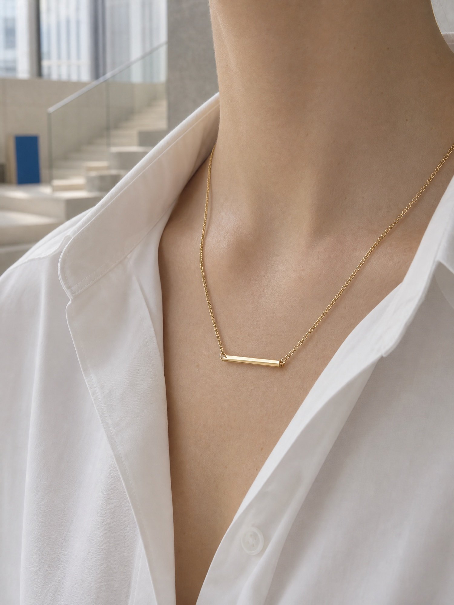 Bar Pendant Necklace, Gold-Tone, worn