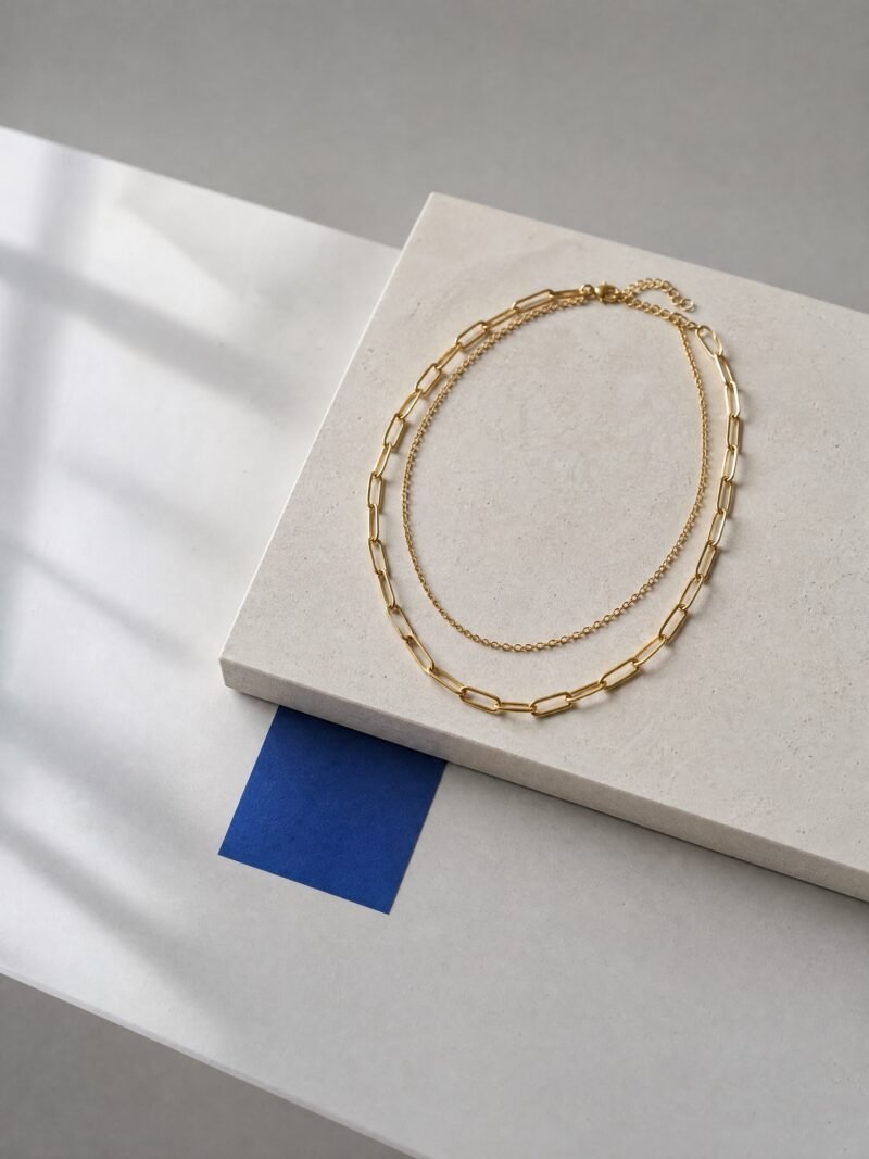 Layered Duo Necklace, Gold-Tone, product photo