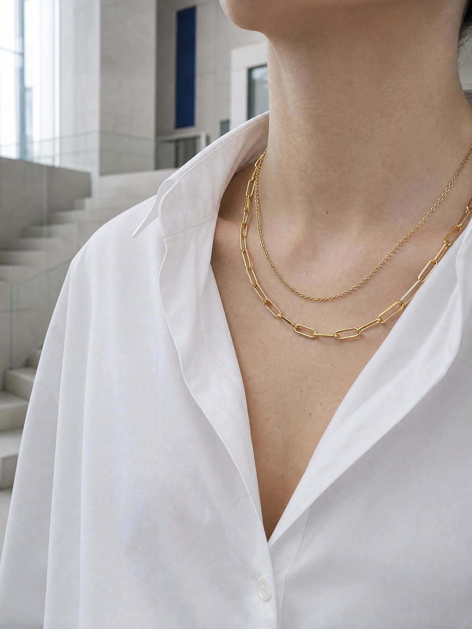 Layered Duo Necklace, Gold-Tone, worn