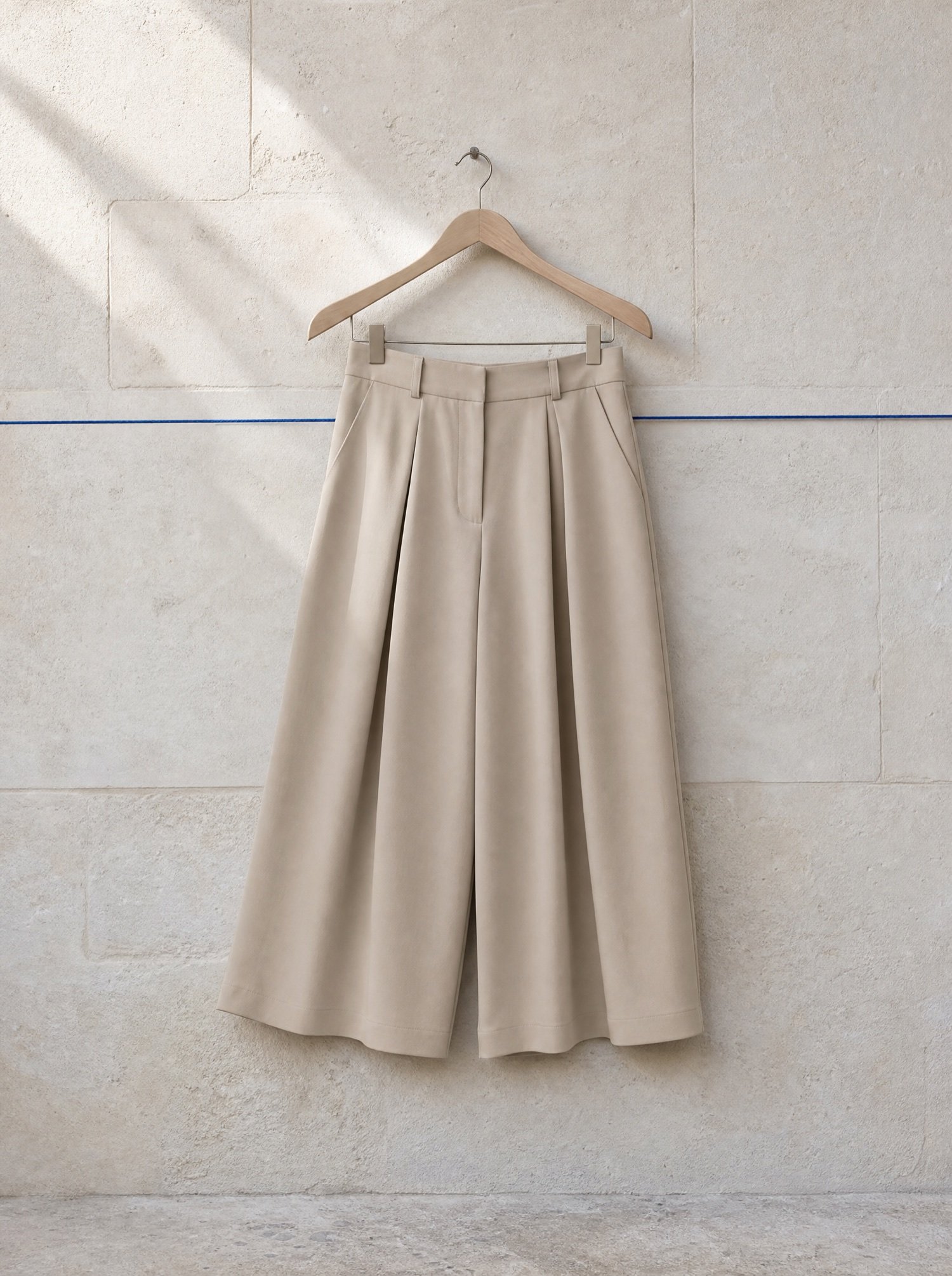 Pleated Wide-Leg Culottes in Stone, product photo