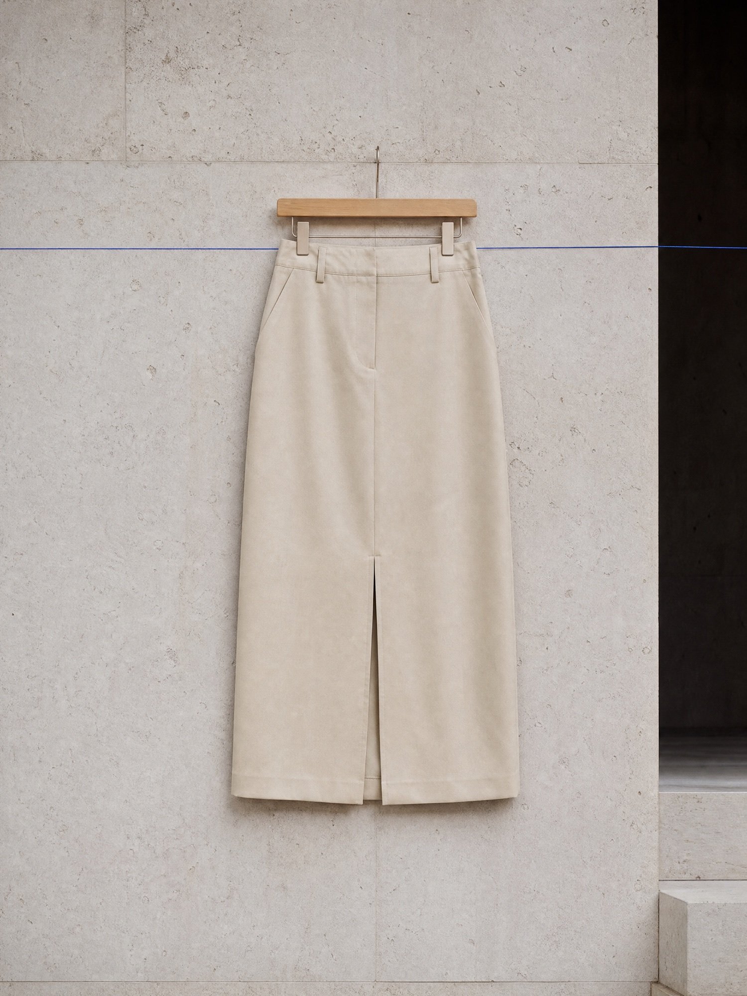 Front-Split Twill Midi Skirt in Oat, product photo