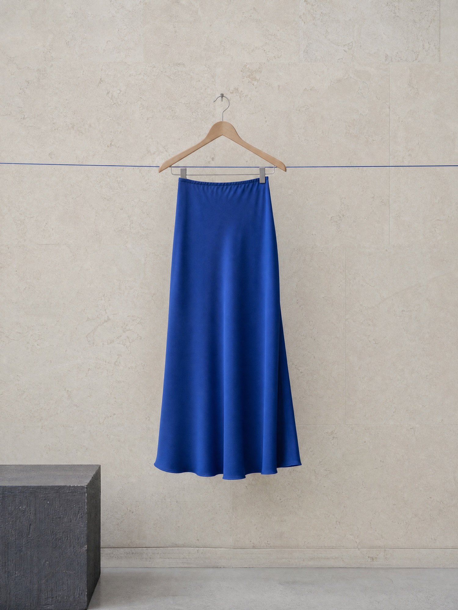 Bias-Cut Crepe Midi Skirt in Cobalt, product photo