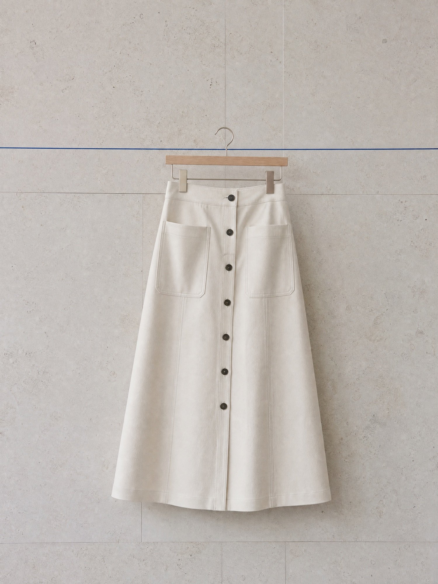 Button-Front Twill Midi Skirt in Ecru, product photo