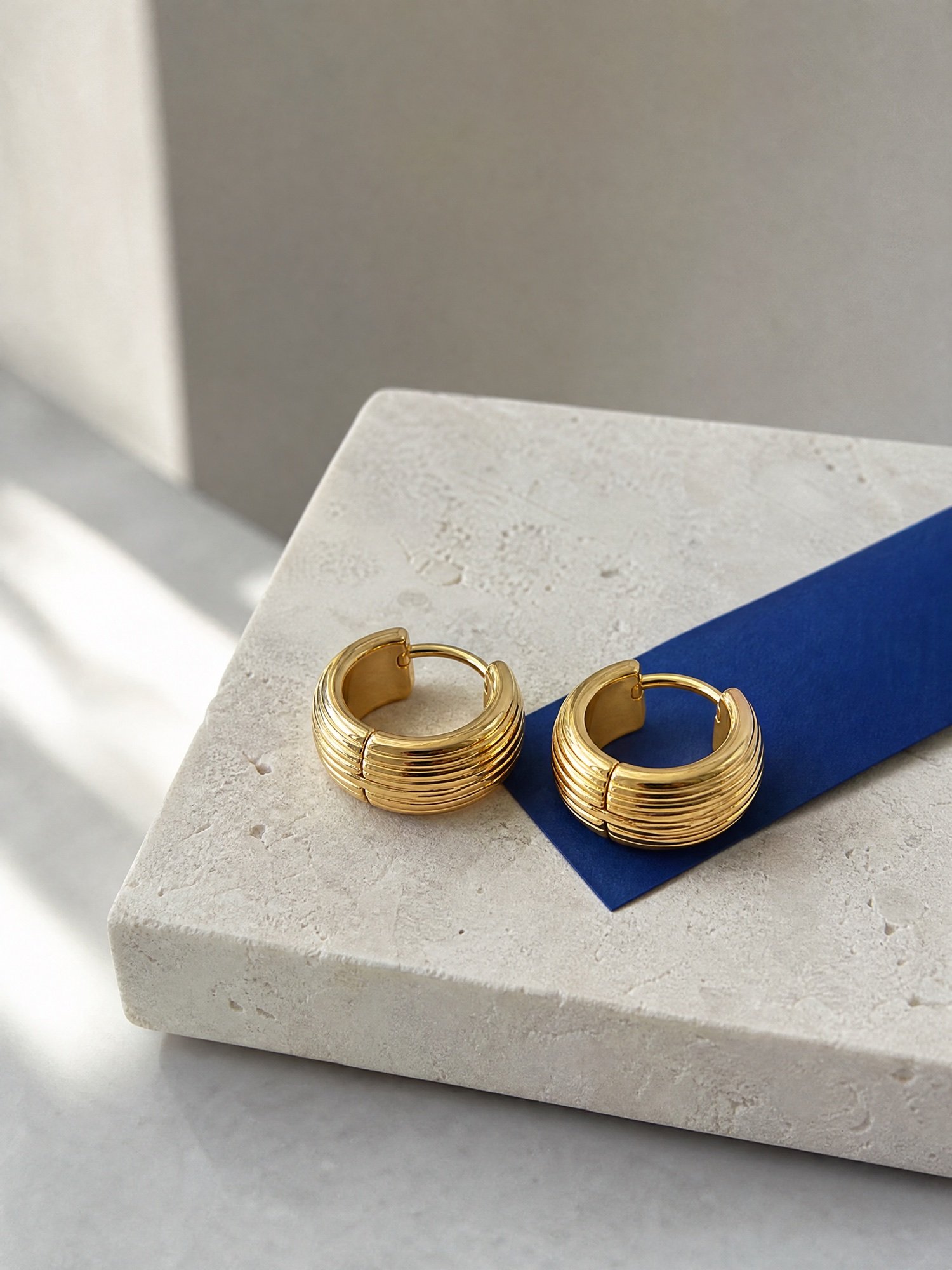 Ribbed Huggie Hoops, Gold-Tone, product photo