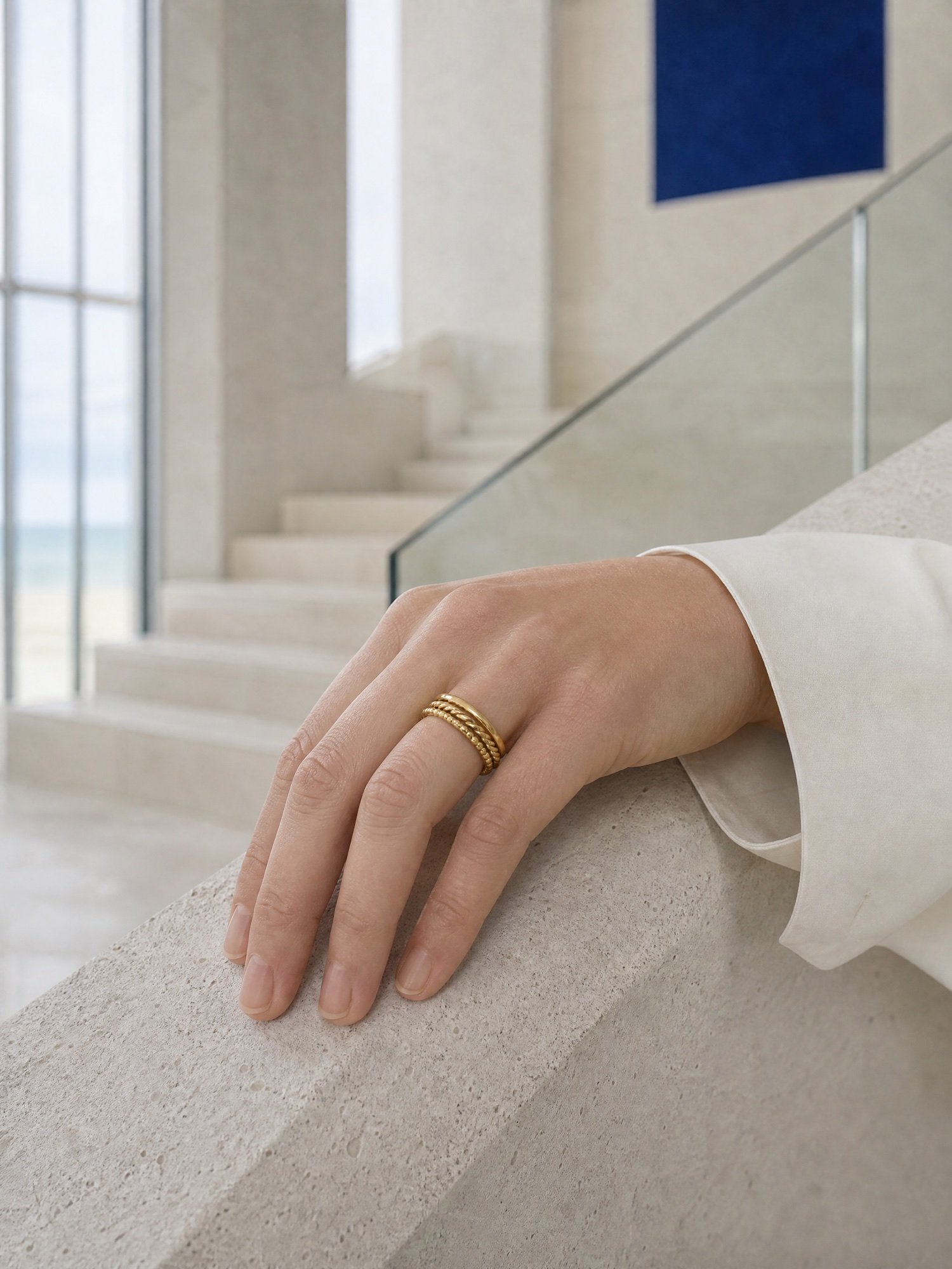 Stacking Ring Set of Three, Gold-Tone, worn