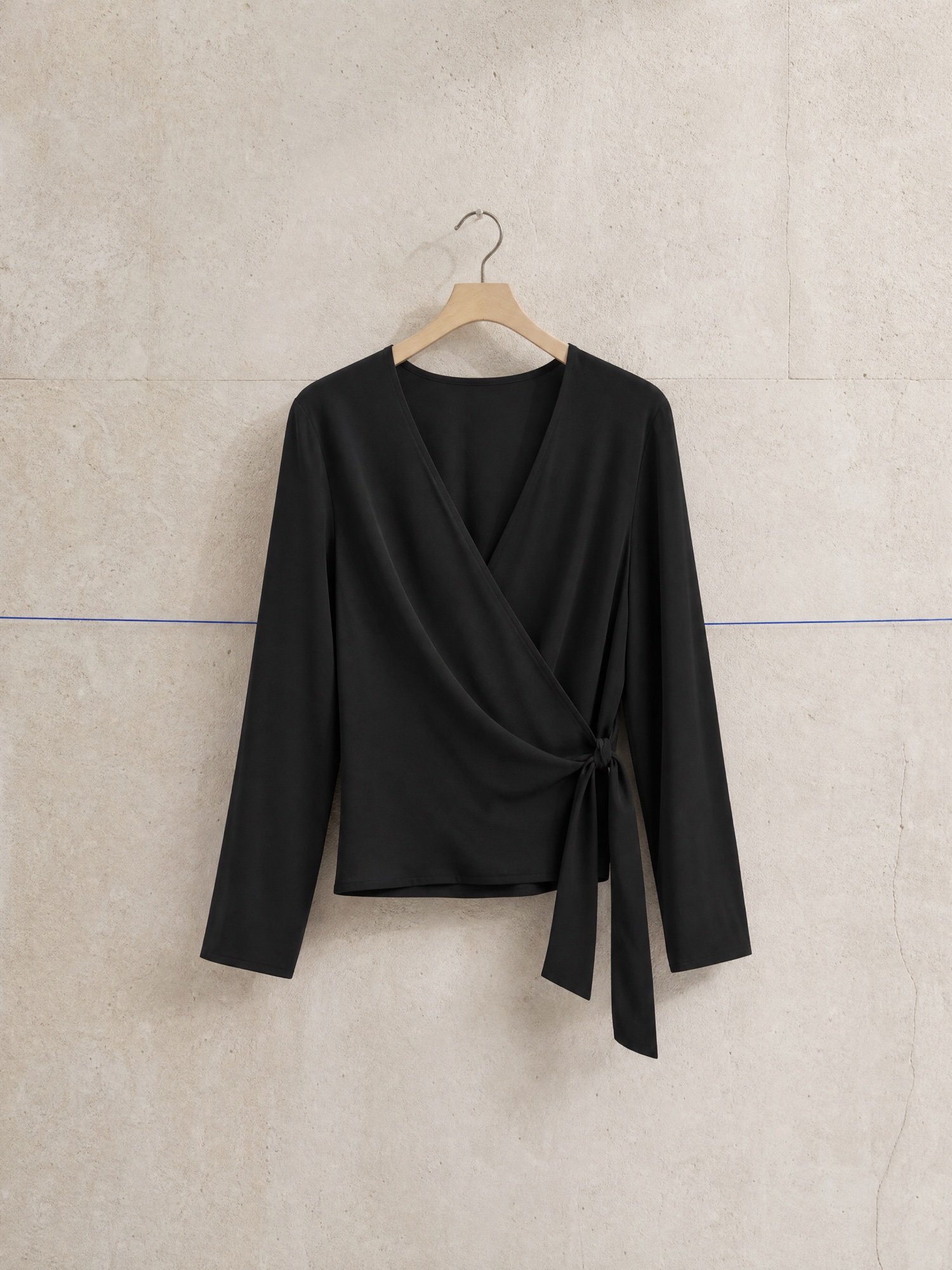 Crepe Wrap Top in Black, product photo