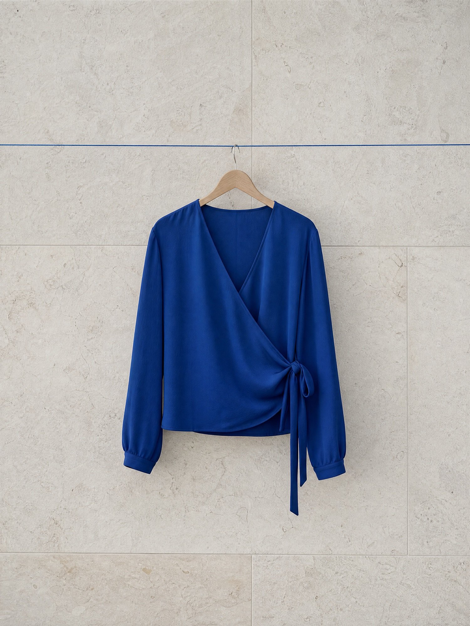 Crepe Wrap Top in Cobalt, product photo