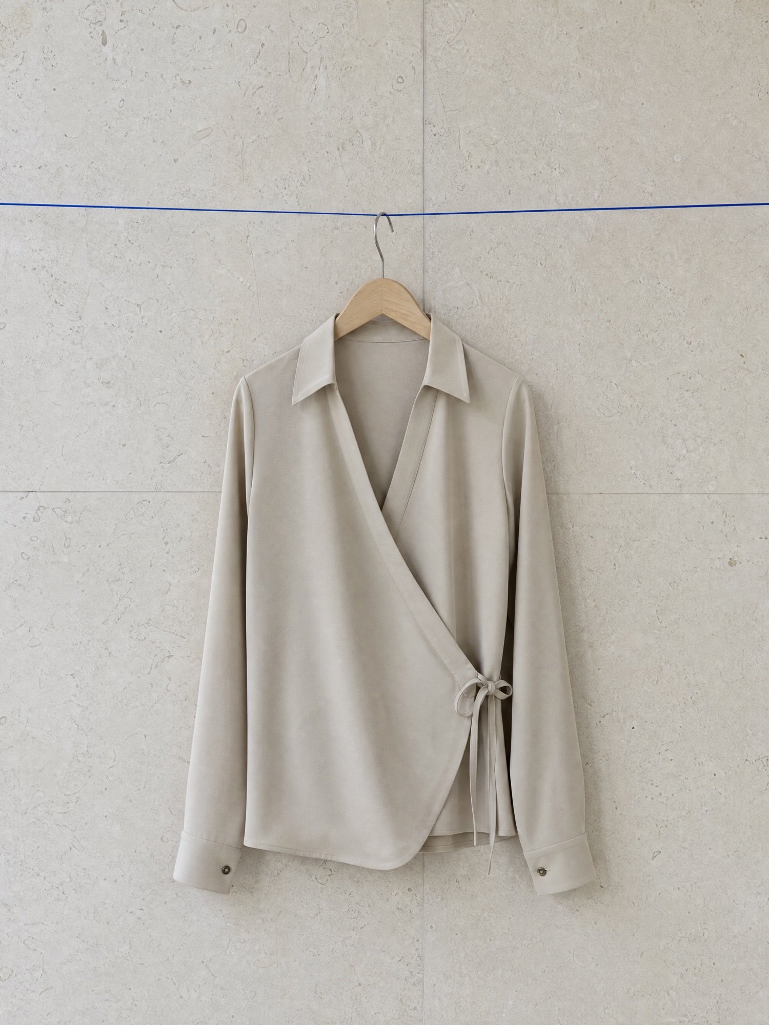 V-Neck Wrap Shirt in Stone, product photo