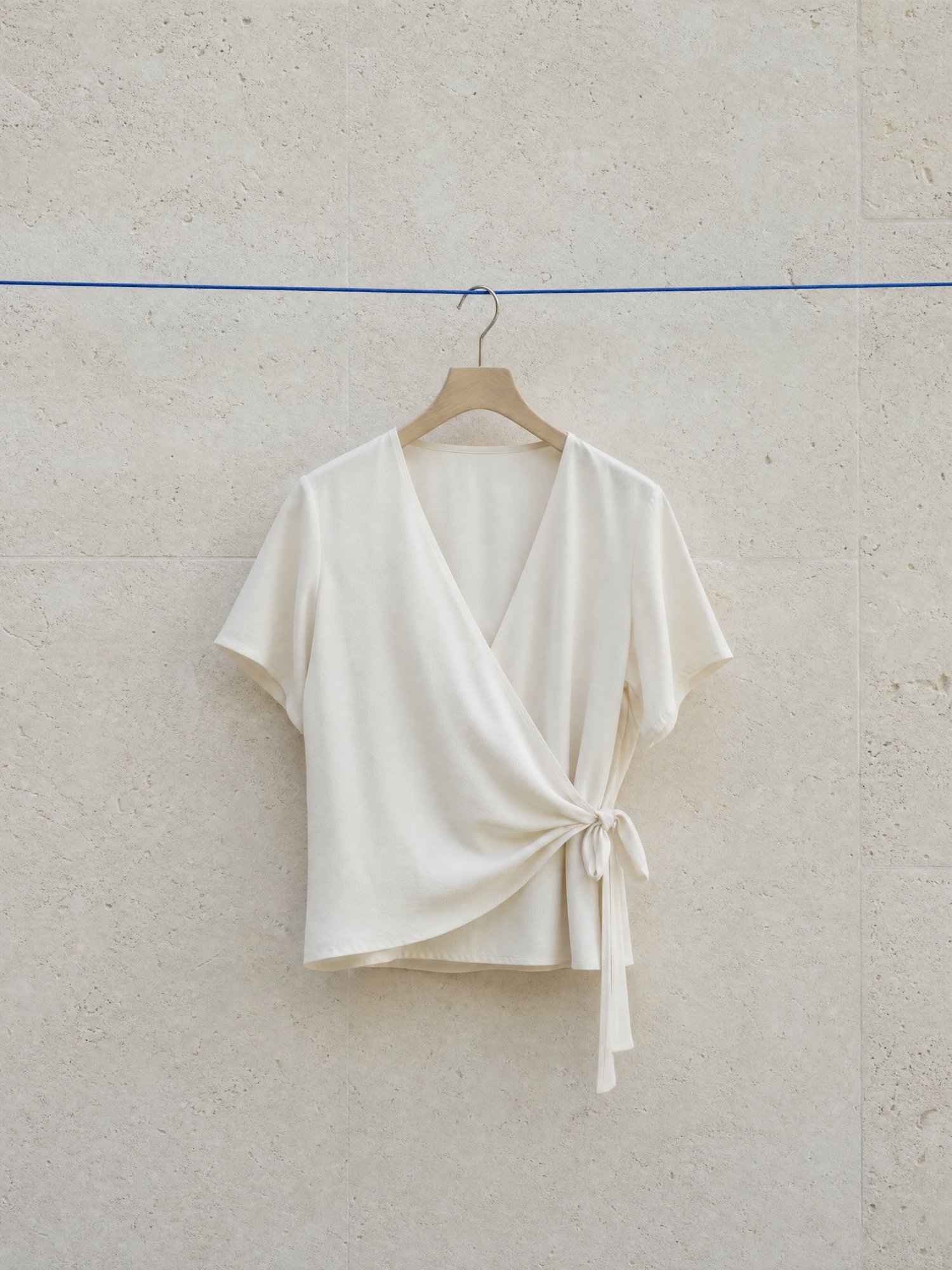 Short-Sleeve Wrap Top in Ivory, product photo